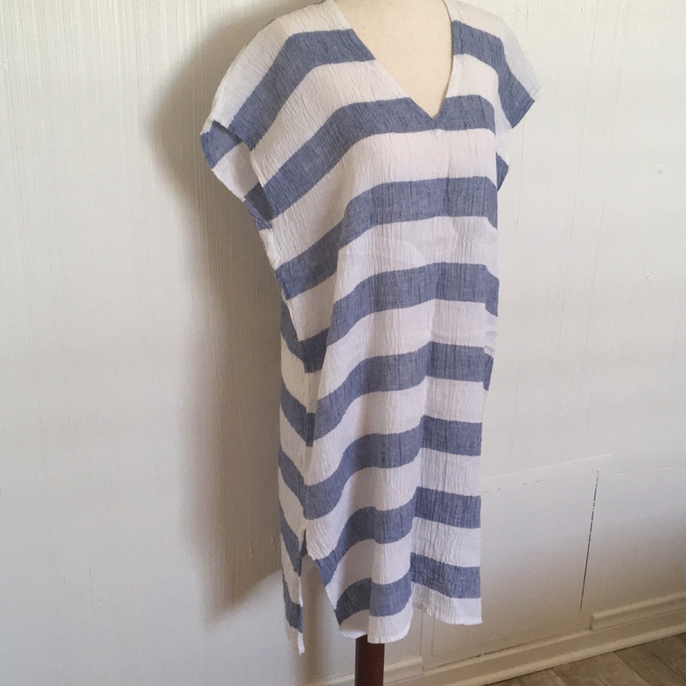 Eileen Fisher organic linen beach swim cover up V Neck dress caftan kaftan XXS - Picture 3 of 9